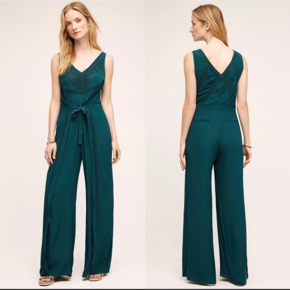Anthropologie Elevenses Turquoise Jumpsuit